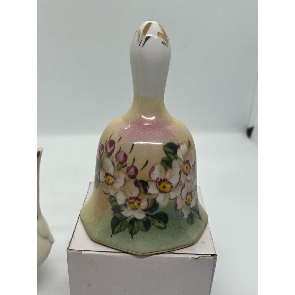 VTG 4” Limoge China Bell with floral pink dogwood blossoms hand painted / Beauti